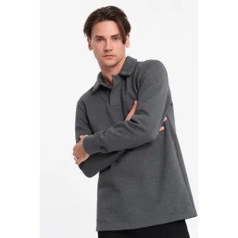 OMBRE, Bluza polo din amestec de bumbac, Gri antracit, S