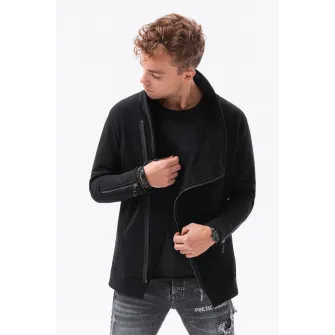 OMBRE, Bluza sport cu fermoar si guler inalt, Negru, S