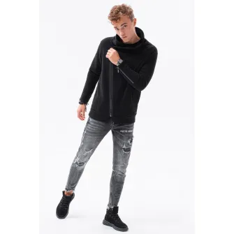 OMBRE, Bluza sport cu fermoar si guler inalt, Negru, S