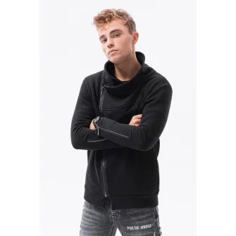 OMBRE, Bluza sport cu fermoar si guler inalt, Negru, S