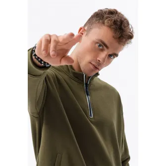 OMBRE, Bluza sport din amestec de bumbac cu maneci cazute, Verde militar, S