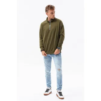 OMBRE, Bluza sport din amestec de bumbac cu maneci cazute, Verde militar, S