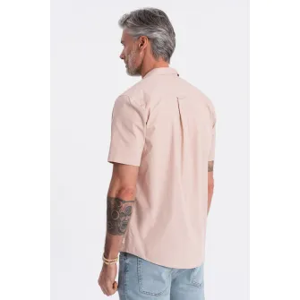 OMBRE, Camasa de bumbac cu maneci scurte, Roz prafuit, XL