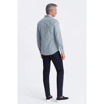 OMBRE, Camasa de bumbac cu model vegetal, Gri, Albastru prafuit, S