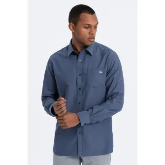 OMBRE, Camasa regular fit cu buzunar aplicat pe piept, Albastru inchis, S