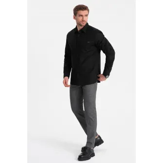 OMBRE, Camasa regular fit cu buzunar aplicat pe piept, Negru, S