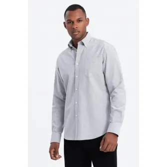 OMBRE, Camasa regular fit cu buzunar pe piept, Gri deschis, S