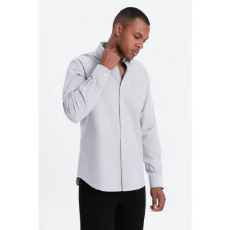 OMBRE, Camasa regular fit cu buzunar pe piept, Gri deschis, S