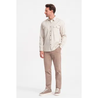 OMBRE, Camasa regular fit cu buzunare pe piept, Alb fildes, S