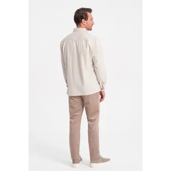 OMBRE, Camasa regular fit cu buzunare pe piept, Alb fildes, S