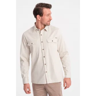 OMBRE, Camasa regular fit cu buzunare pe piept, Alb fildes, S