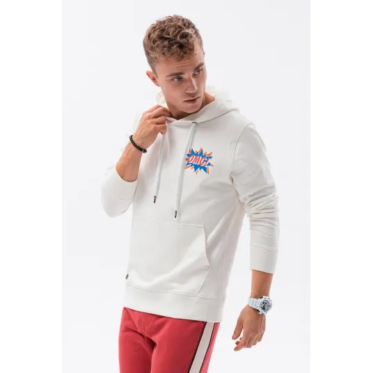 OMBRE, Hanorac de bumbac cu imprimeu, Alb, 2XL