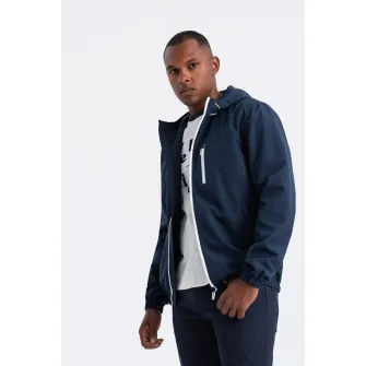OMBRE, Jacheta cu captuseala de fleece, pentru fitness, Albastru inchis, S
