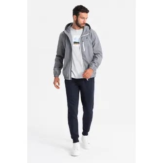 OMBRE, Jacheta cu captuseala de fleece, pentru fitness, Gri melange, M