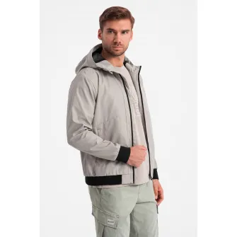 OMBRE, Jacheta cu fermoar, gluga si captuseala de plasa, Gri, S