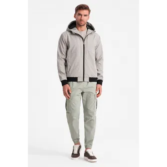 OMBRE, Jacheta cu fermoar, gluga si captuseala de plasa, Gri, S
