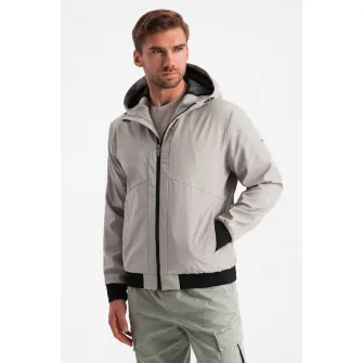 OMBRE, Jacheta cu fermoar, gluga si captuseala de plasa, Gri, S