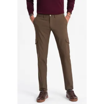 OMBRE, Pantaloni cargo cu croiala dreapta, Maro fango, S