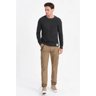OMBRE, Pantaloni cargo cu snururi de ajustare la terminatie, Bej, 2XL