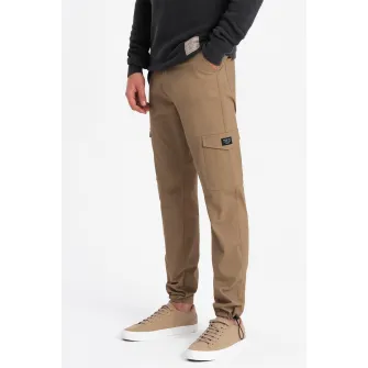 OMBRE, Pantaloni cargo cu snururi de ajustare la terminatie, Bej, 2XL