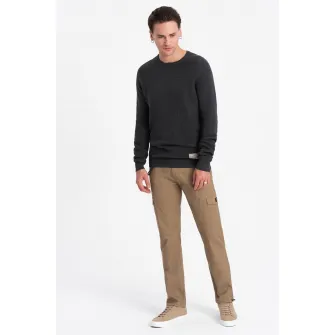 OMBRE, Pantaloni cargo cu snururi de ajustare la terminatie, Bej, 2XL