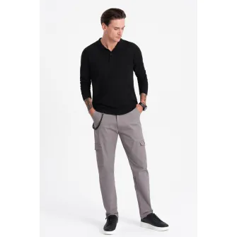 OMBRE, Pantaloni cargo cu snururi de ajustare la terminatie, Gri cenusiu, S