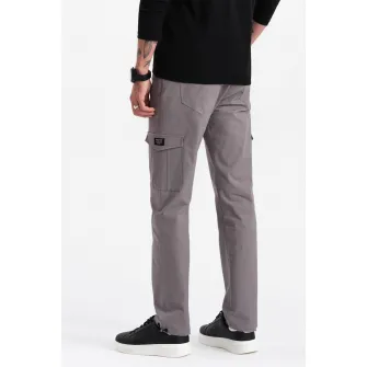 OMBRE, Pantaloni cargo cu snururi de ajustare la terminatie, Gri cenusiu, S