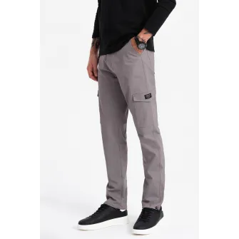 OMBRE, Pantaloni cargo cu snururi de ajustare la terminatie, Gri cenusiu, S