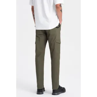 OMBRE, Pantaloni cargo cu snururi de ajustare la terminatie, Verde militar, S