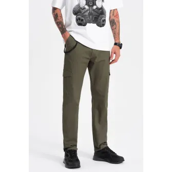 OMBRE, Pantaloni cargo cu snururi de ajustare la terminatie, Verde militar, S