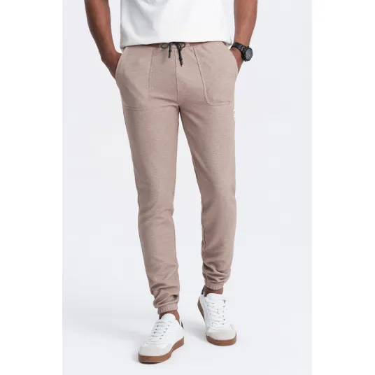 OMBRE, Pantaloni de trening cu talie ajustabila, Maro taupe, XL