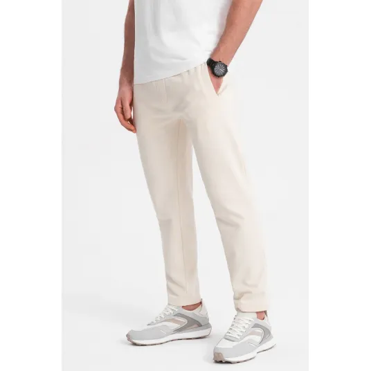 OMBRE, Pantaloni de trening slim fit cu buzunare laterale, Crem, 2XL
