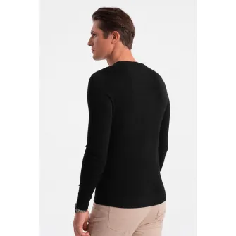 OMBRE, Pulover cu decolteu la baza gatului si model uni, Negru, 2XL