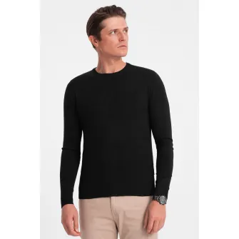 OMBRE, Pulover cu decolteu la baza gatului si model uni, Negru, 2XL