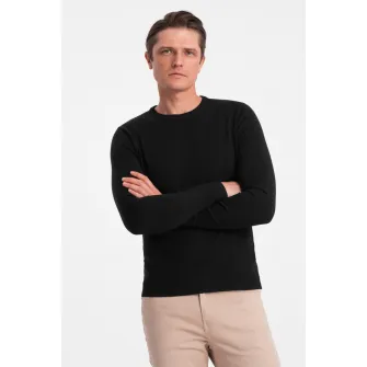OMBRE, Pulover cu decolteu la baza gatului si model uni, Negru, 2XL