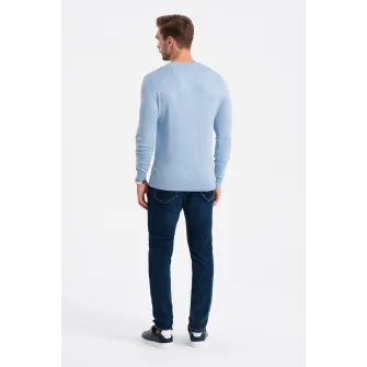 OMBRE, Pulover slim fit cu decolteu in V, Albastru deschis, 2XL