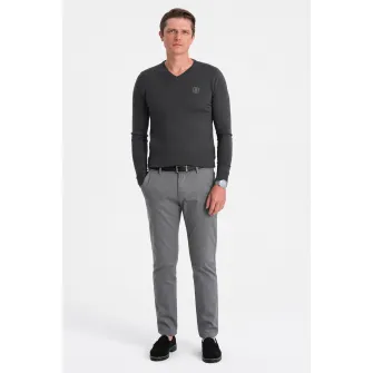 OMBRE, Pulover slim fit cu decolteu in V, Gri antracit, 2XL