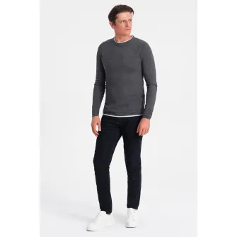 OMBRE, Pulover slim fit cu model uni, Gri antracit, 2XL