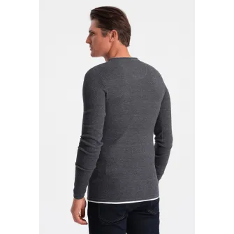 OMBRE, Pulover slim fit cu model uni, Gri antracit, 2XL