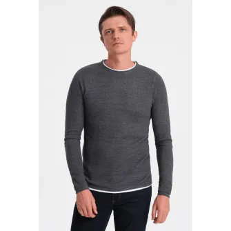 OMBRE, Pulover slim fit cu model uni, Gri antracit, 2XL