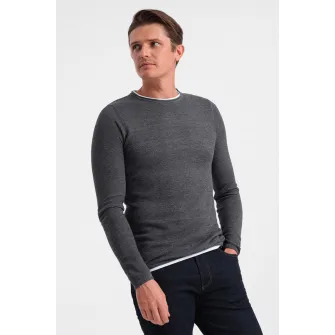 OMBRE, Pulover slim fit cu model uni, Gri antracit, 2XL