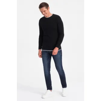 OMBRE, Pulover slim fit cu model uni, Negru, 2XL