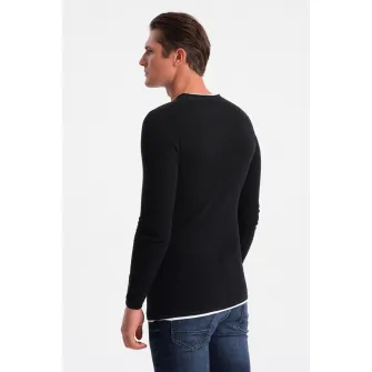 OMBRE, Pulover slim fit cu model uni, Negru, 2XL