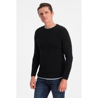 OMBRE, Pulover slim fit cu model uni, Negru, 2XL