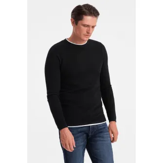 OMBRE, Pulover slim fit cu model uni, Negru, 2XL
