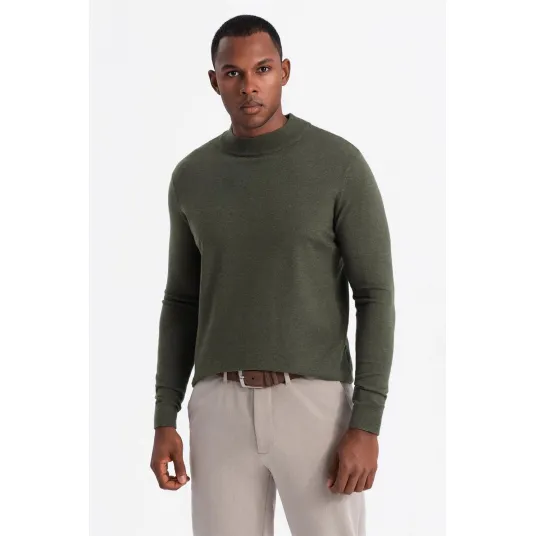 OMBRE, Pulover slim fit tricotat fin, verde militar inchis, L