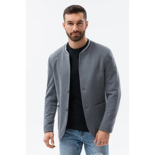 OMBRE, Sacou casual cu guler baseball, Gri, XL