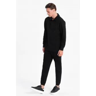 OMBRE, Set de bluza polo si pantaloni de trening, Negru, S