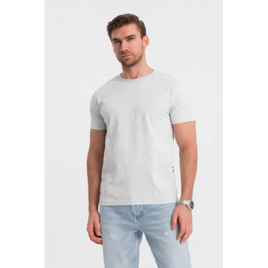 OMBRE, Tricou cu model si decolteu la baza gatului, Gri deschis, L