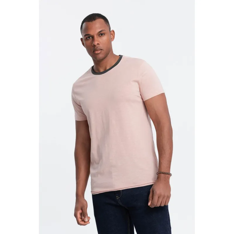 OMBRE, Tricou din bumbac cu decolteu rotund, Roz pal, S